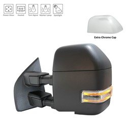 MIRROR ASSEMBLY, LH (DRIVER SIDE)- TEXTURED BLACK & CHROME CAPS- POWER- HEATED- SIGNAL- W/O BLINDSPOT- W/ SPOT