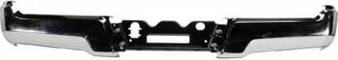 BUMPER ASSEMBLY- CHROME- W/O SENSOR HOLES- INCLUDES END CAPS/ BRACKETS/ TOW HITCH/ BUMPER SUPPORT- W/O STEP PA