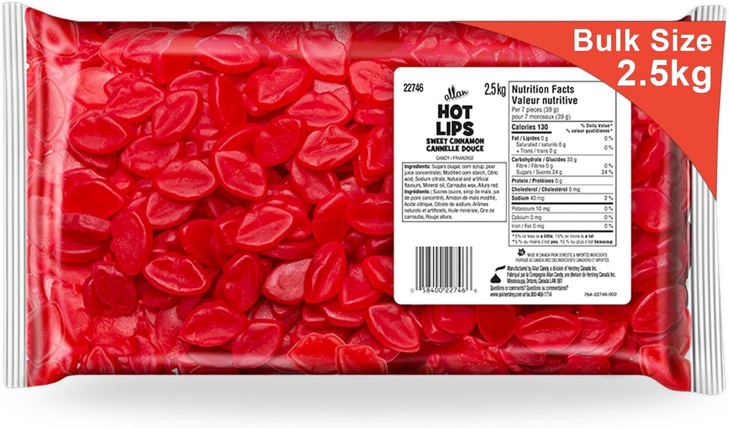 Hershey's Allan Candy, Hot Lips Sweet Cinnamon - Gummy Candy Bulk Size, 2.5kg