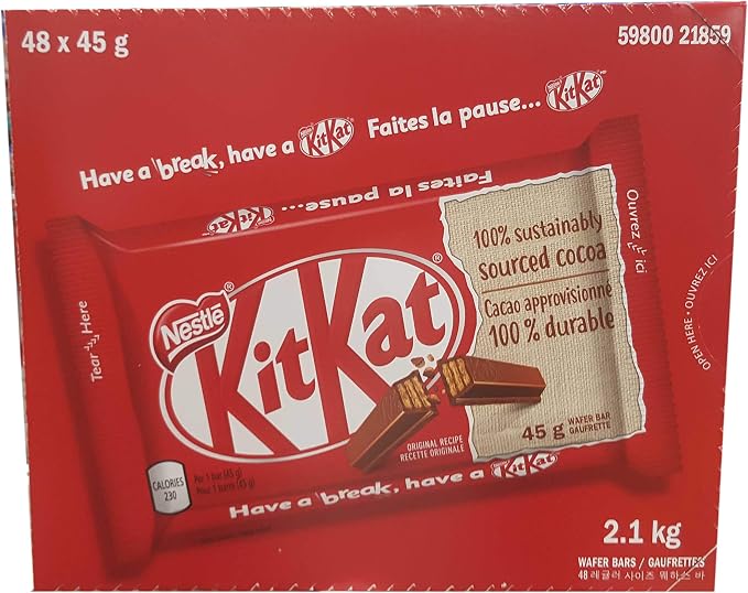 Nestle Kit Kat Chocolate 48 X 45 Gram Net Wt 2.1 KG Total