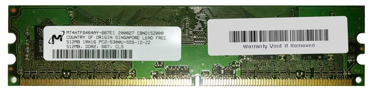 Micron 512MB DDR2-667 MT4HTF6464AY-667E1 UDIMM PC2-5300 NON-ECC