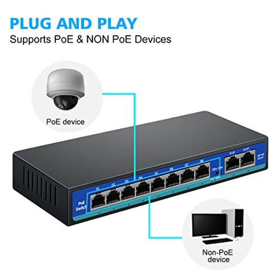 Newest 8 Port Poe Switch 6 + 2 Ports DC Desktop Fast Ethernet Switch Network IP Cameras Powered POE Adapter