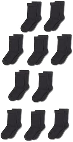 Amazon Essentials Kids Boys Cotton Crew Socks, 10-Pack Black, Medium