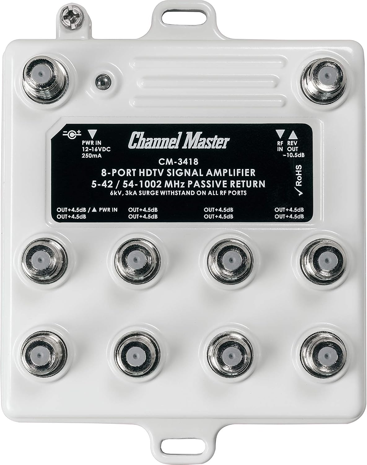 Channel Master CM-3418 8-Port Distribution Amplifier for Cable and Antenna Signals