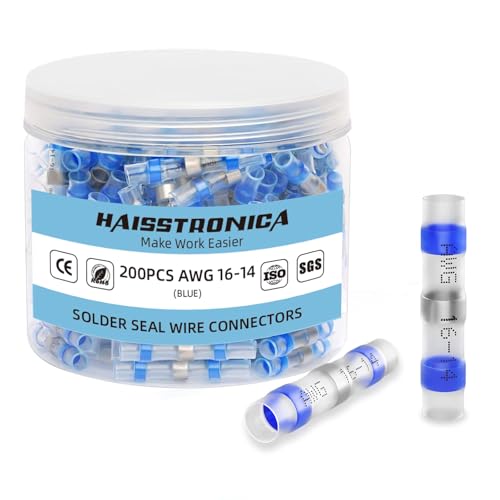 200PCS Solder Seal Wire Connectors-Haisstronica Waterproof Solder Wire Connectors-Heat Shrink Butt Connectors for Marine,Aircraft,Boat,Truck,Stereo,Electrical,Joint (20Yellow 50White 65Red 65Blue)