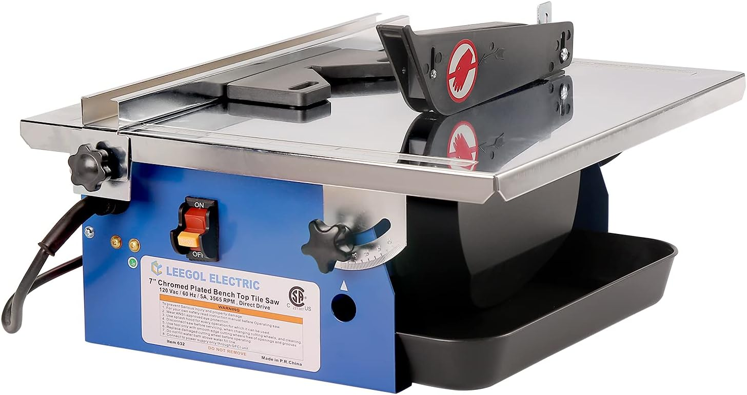 Leegol Electric 7-Inch Wet Tile Saw - Portable Wet Cutting Porcelain Tile Cutter Table Saw with Water System