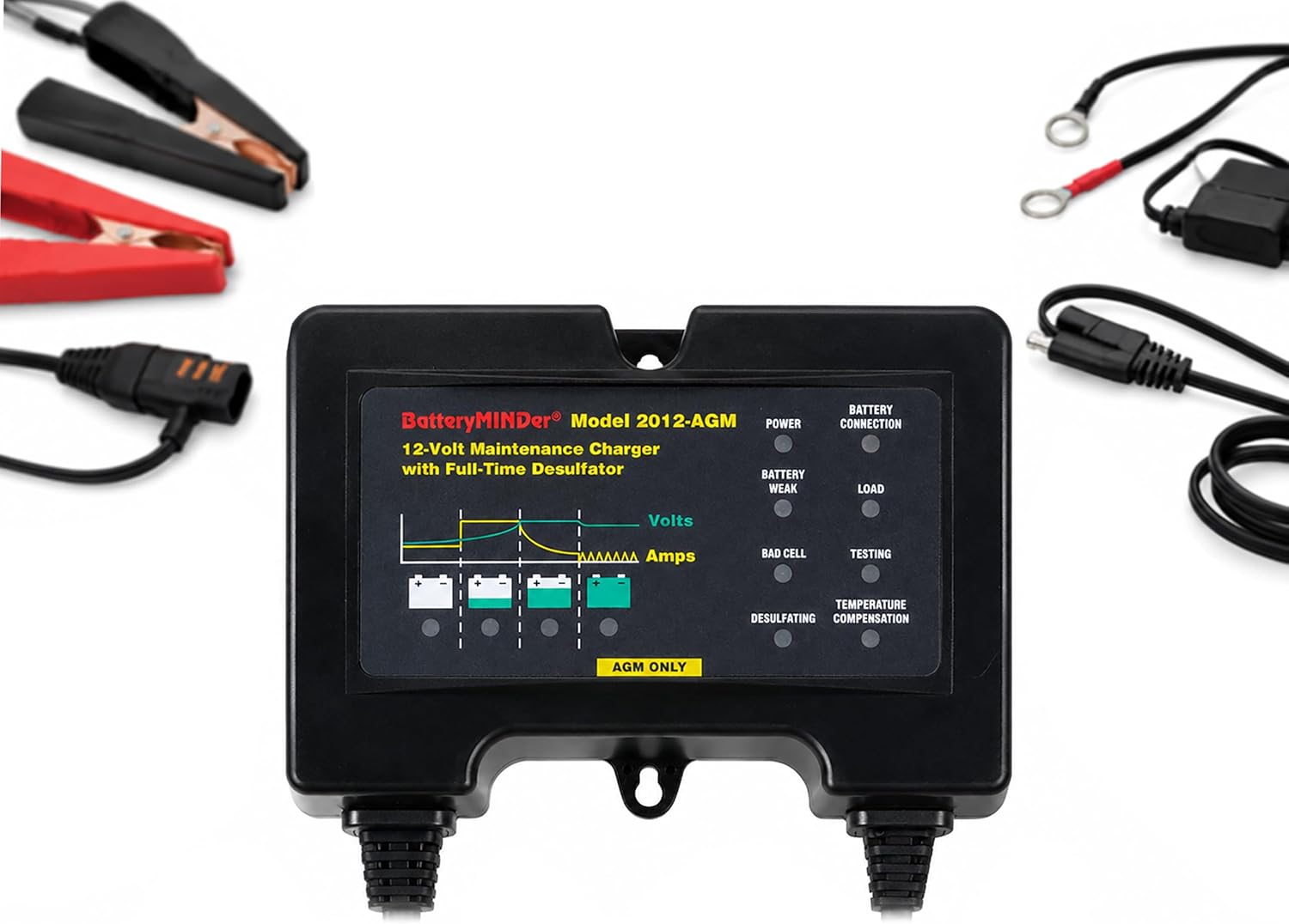 BatteryMINDer Model 2012-AGM: 12Volt-2 Amp Battery Charger Maintainer/Desulfator for Odyssey, Optima and AGM Lead-Acid Batteries - Designed for Cars, Trucks, Motorcycles, ATV, Boat, RV, etc.