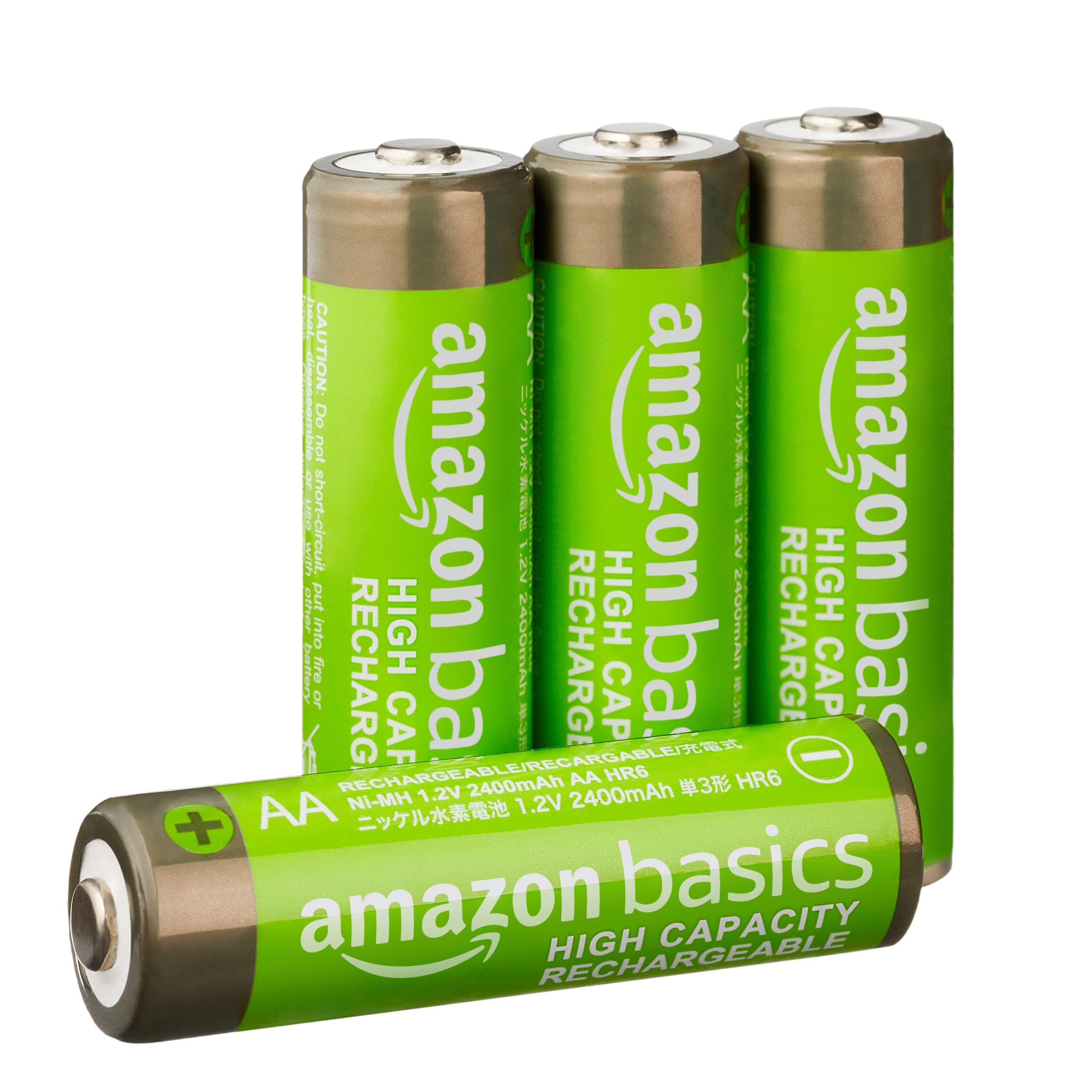 AmazonBasics AA High-Capacity Ni-MH Pre-Charged Rechargeable Batteries (4-Pack) - 500 cycles  (Typical 2500mAh, Min. 2400mAh)