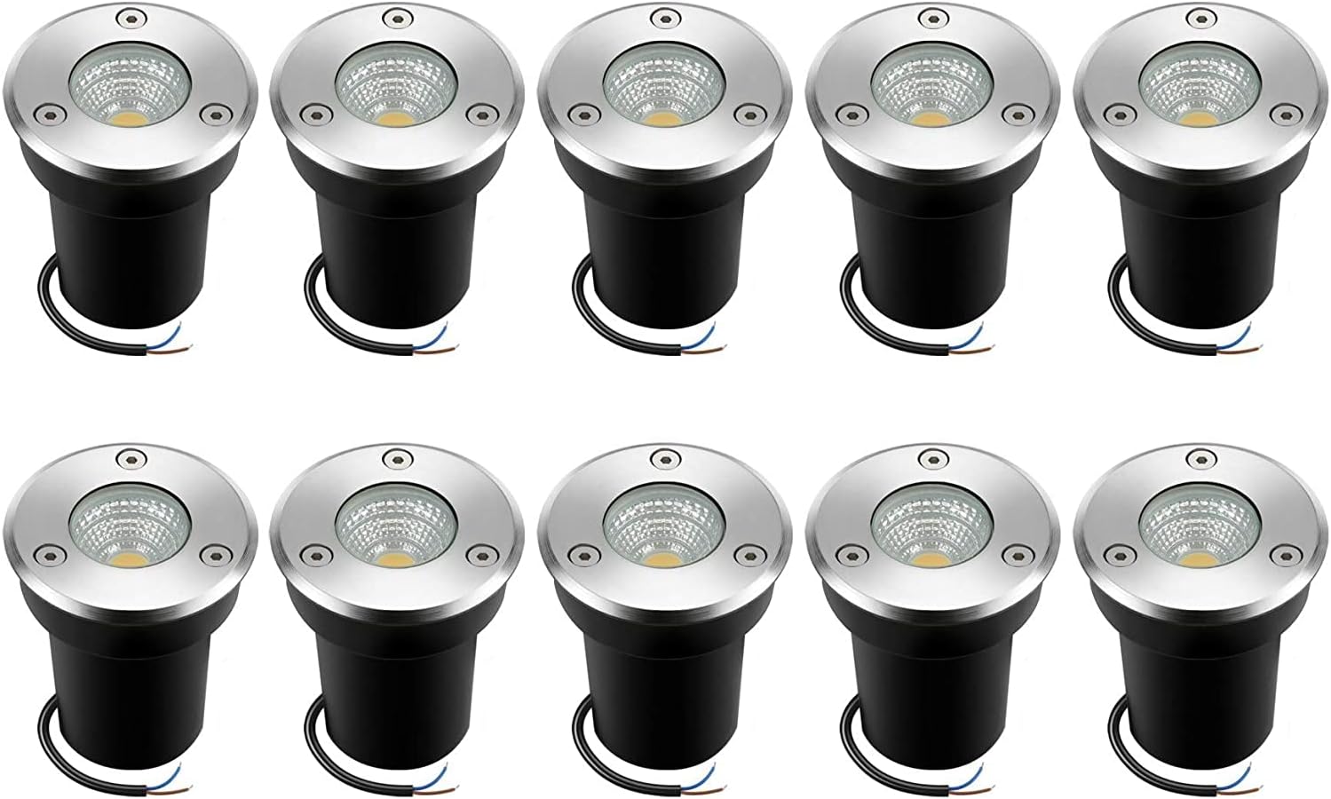 10Pack LED Landscape Lighting Well Lights 6W 12V-24V Ground Lights IP67 Waterproof Low Voltage Landscape Lights for Outdoor Backyard Garden Driveway Decoration (Warm White)