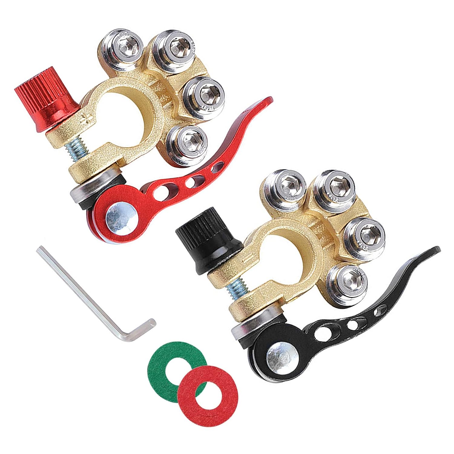 Car Battery Terminal Connectors, 2 Pcs 4 Way Quick Release Disconnect Car Battery Terminal for SAE/JIS Type A Posts, Compatible With Cars, Vans, Trucks and More