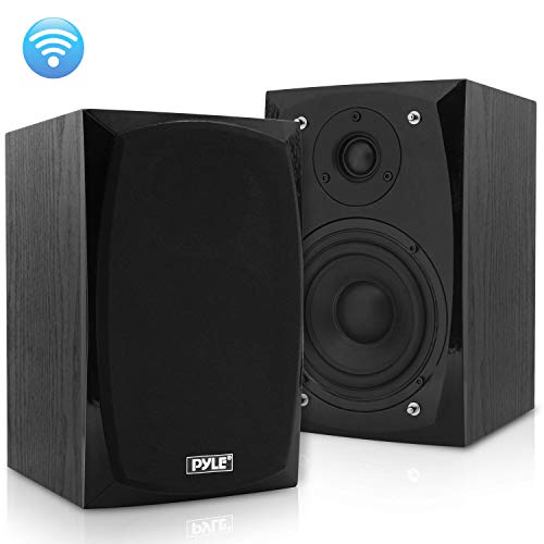Hifi Desktop Bookshelf Speakers Pair - 300 Watt Powered Bluetooth Compatible Active Passive Book Shelf Speakers - Studio Monitor Computer Desk Home Stereo Speaker System W/ Aux/RCA/USB - Pyle