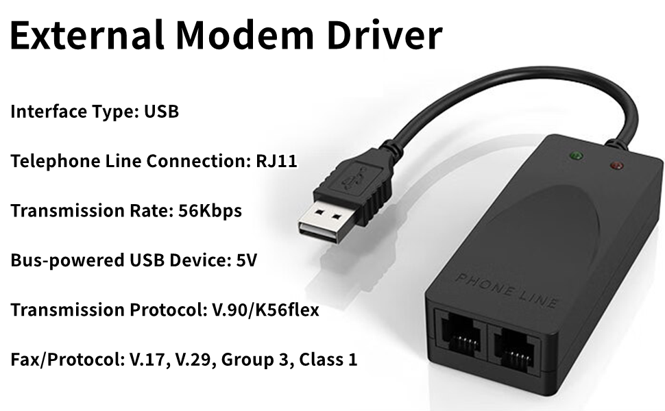 Sewell Voice/Fax 56K USB Modem, Two Jacks
