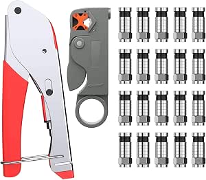 Proster Multifunctional Coax Compression Connector Adjustable Cable Stripper Wire Cutter Cable Crimper With 15 RG59 F Connectors for RG58 RG59 RG6 F BNC RCA