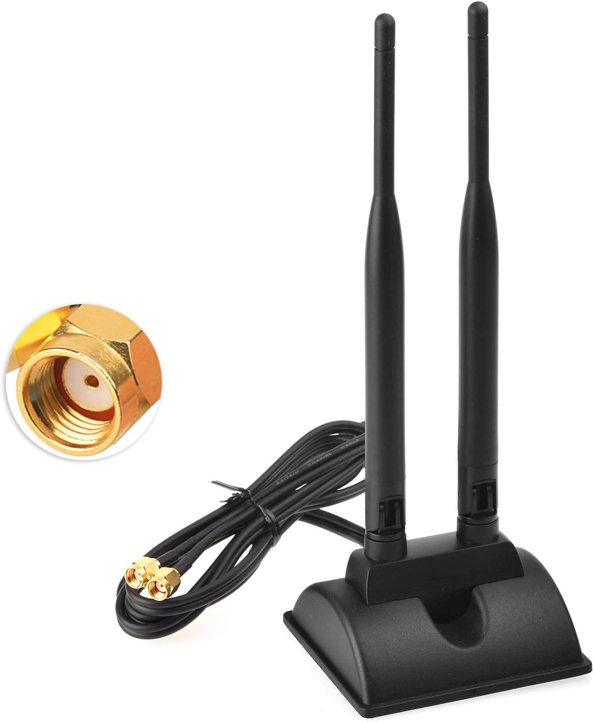 Eightwood Dual WiFi Antenna with RP-SMA Male Connector, 2.4GHz 5GHz Dual Band Antenna Magnetic Base for PCI-E WiFi Network Card USB WiFi Adapter Wireless Router Mobile Hotspot