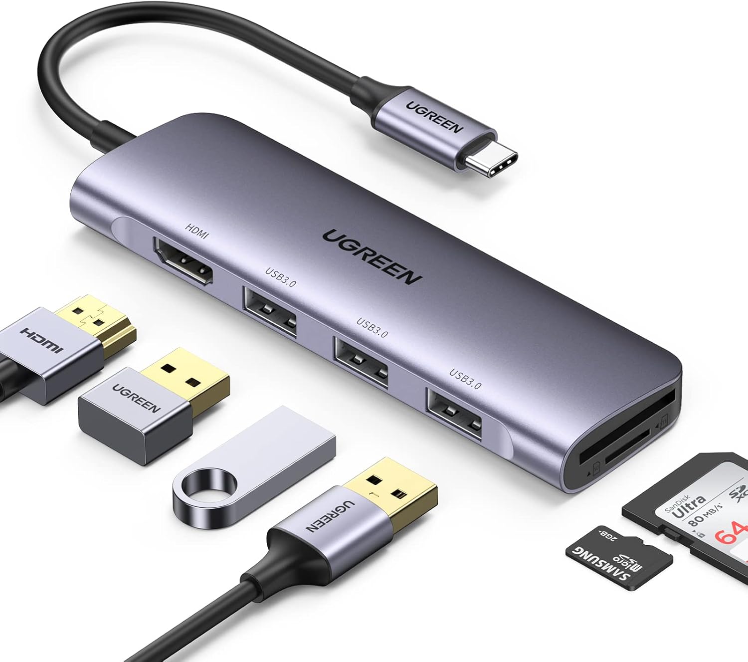 USB C Hub HDMI Adapter, 6-in-1 Tuwejia USB C Adapter with 4k HDMI, MicroSD/TF Card Reader, USB 3.0 Ports, 60W Power Delivery Compatible with MacBook Pro