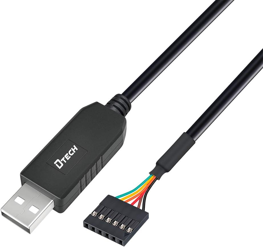 DTECH 3ft USB to TTL Serial 3.3V Adapter Debug Cable TX RX Signal USB to UART Debug Cable with LED Indicators 4 Pin Female Socket PL2303 Prolific Chip for Windows 11 10 8 7 XP (3ft)