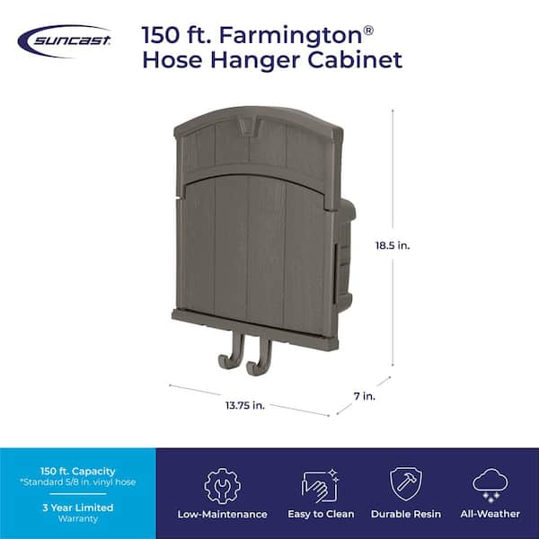 Suncast Hangout HH150 Outdoor Wall Mounted Garden Hose Holder with Shelf  Taupe