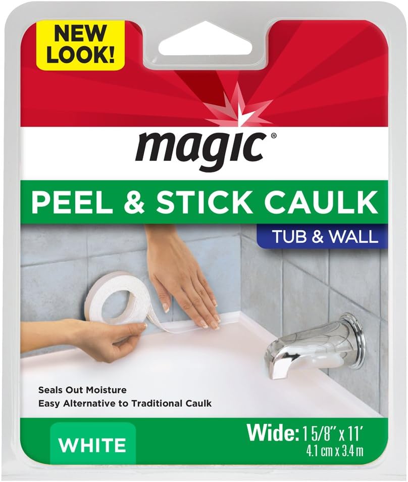 Magic Tub and Wall Peel & Caulk Strip - Create a Tight Seal Between the Bathtub and Wall to Keep Moisture Out - 1-5/8" by 11' - White