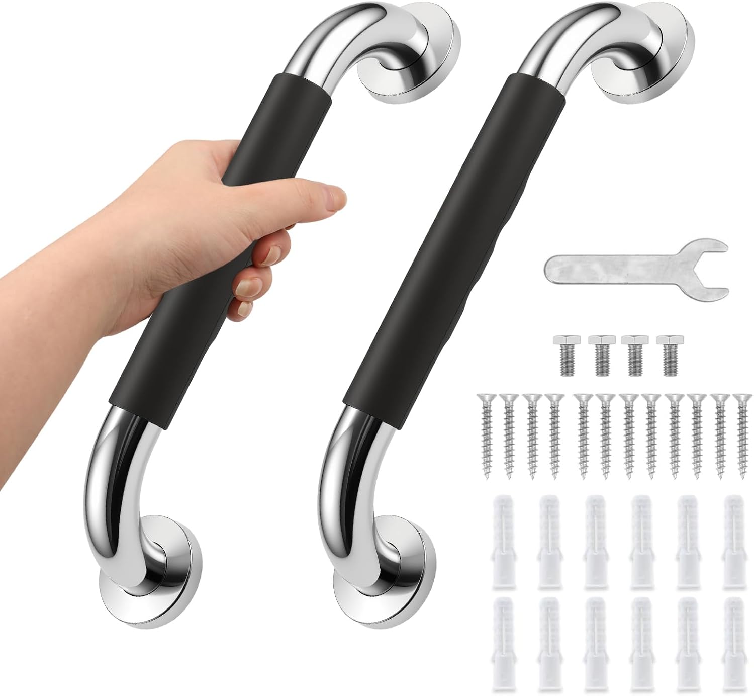 OHIYO Shower Grab Bars, Anti-Slip Bar, Safety Handle 16inch (15.75inch ) Bathroom Safety Grab Bar Handgrip Grab Wall Mounted Bar Shower Grab Bar Stainless Steel Safety Support Handrails for Handicap Elderly Injury, Senior Assist Bath Tub Shower Handle for Bathtub