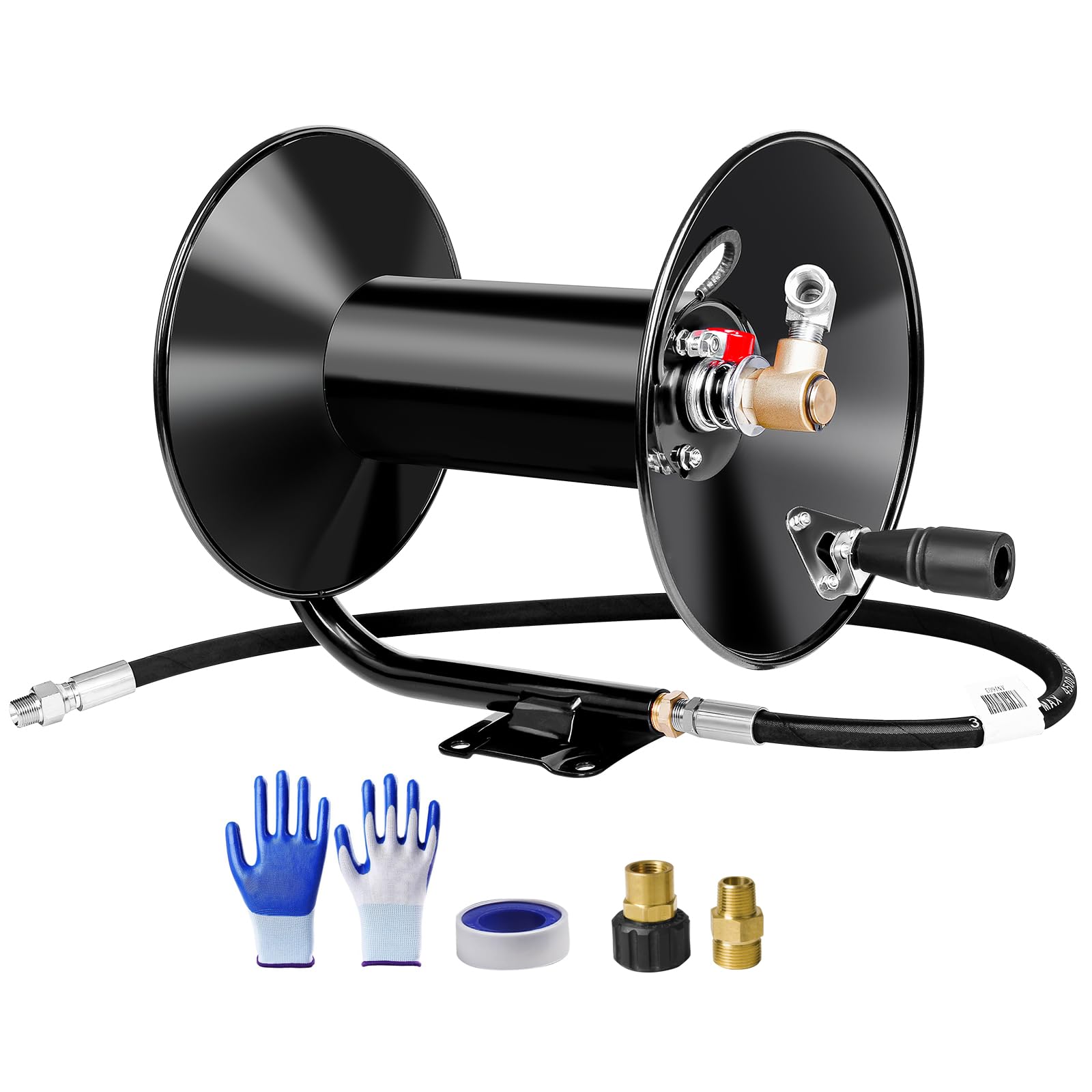 MEKOH 100ft, 4000 PSI Heavy Duty Power Washer Hose Reel Wall Mounted, Metal Hose Reel Hand Crank, Outdoor Hose Reel for Air/Liquid/Water Use