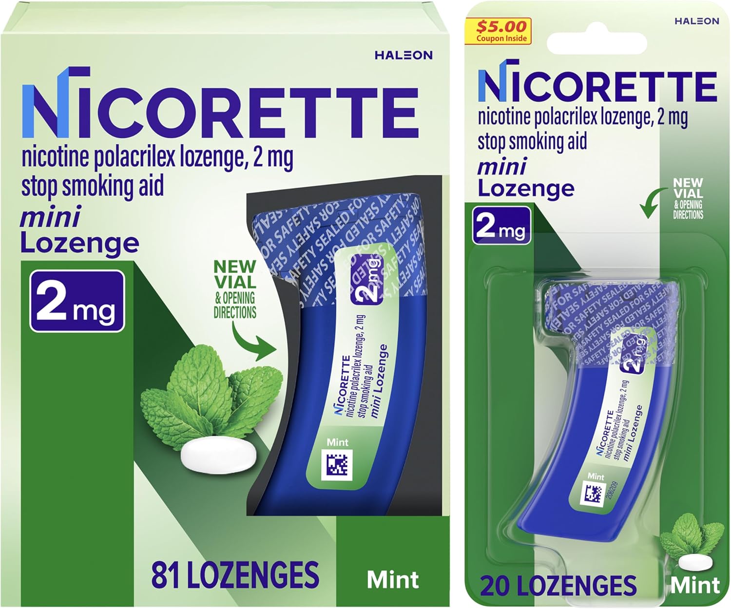 Nicorette Nicotine Mini Lozenges, 2mg, Mint, Quit Smoking, NRT and Smoking Cessation Aid, 88 count