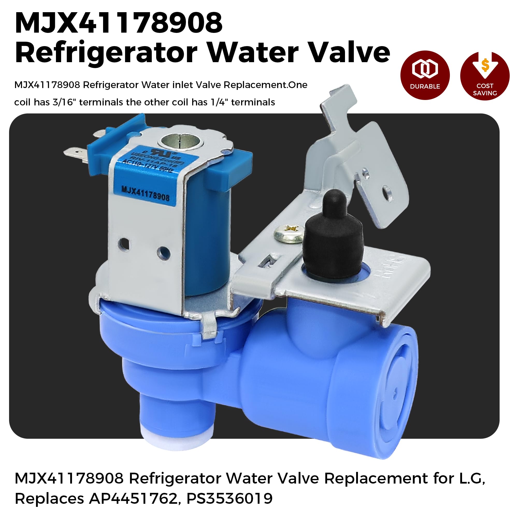 Edgewater Parts MJX41178908 Ice Maker Water Valve Compatible With LG Refrigerators AP4451762, 1398828 & PS3536019