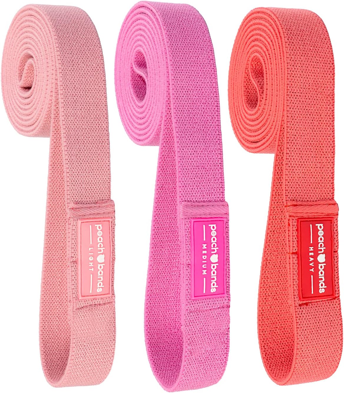 Peach Bands | Premium Matte Resistance Loop Bands | Pink Set of 4 with Carrying Bag | Exercise Fitness Booty Bands for Legs and Glutes | Physical Therapy, Stretch, Elastic, Strength, Home Workout