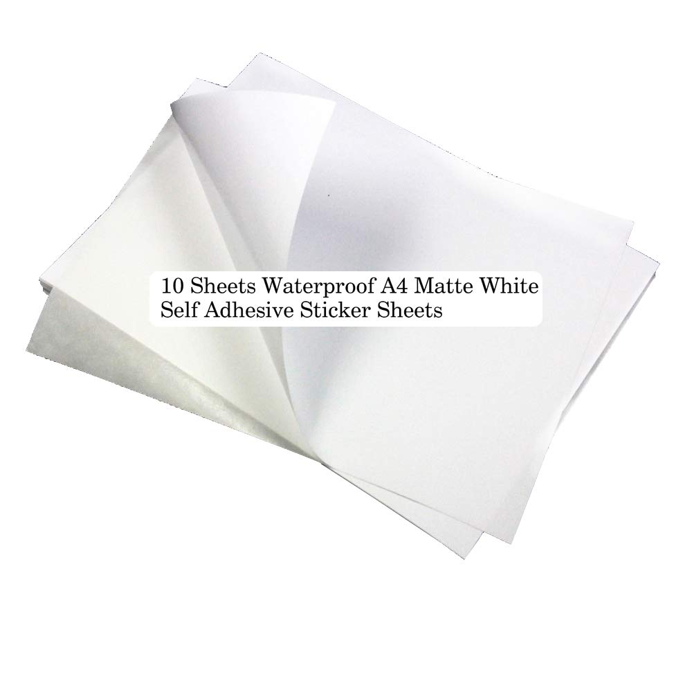 Sticker Paper Quality Waterproof A4 White Matter Self Adhesive Sticky Back Label Printing Paper Sheet Inkjet Laser Printable (50 Sheets)