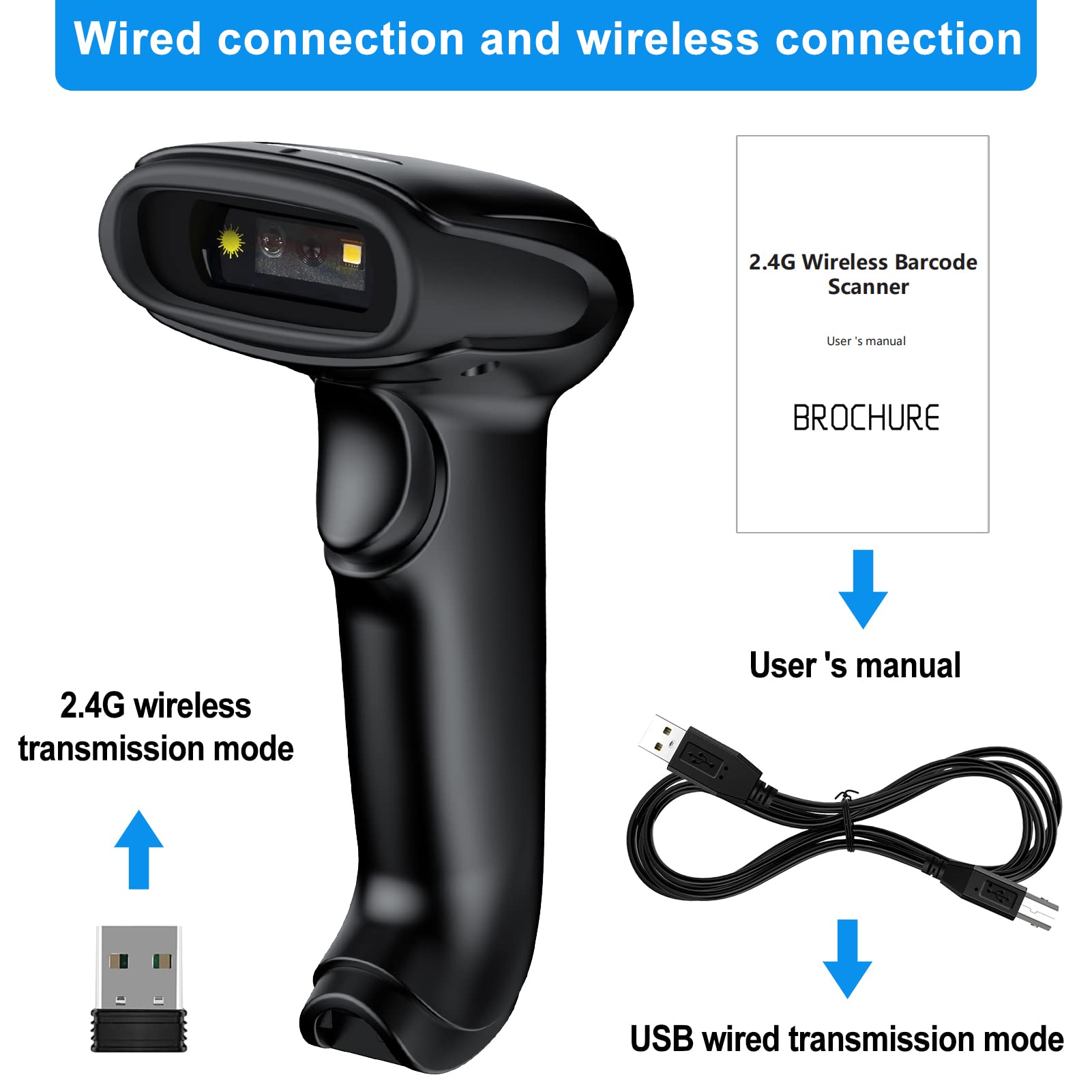 Wireless 2D Barcode Scanner,Symcode Datamatrix PDF417 QR Code Handheld Reader for Screen and Printed Bar Code Scan, Works with Windows Mac and Linux PC POS