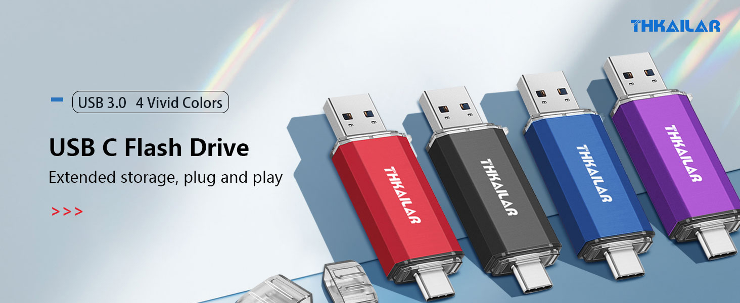 THKAILAR 64GB USB Flash Drive-USB Stick 3.0 for External Storage Data 2 in 1 Cle USB with USB and USB C Port Compatible with Android Phone/MacBook Pro/Laptops/Tablets/PC (Black)