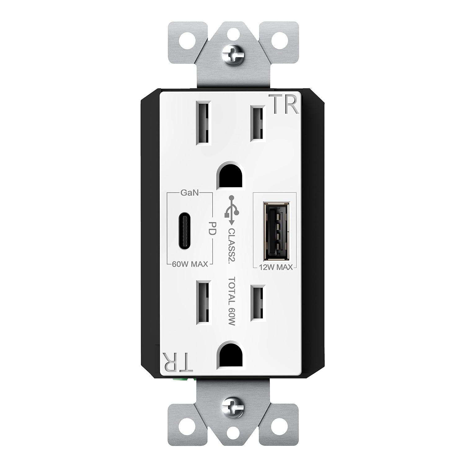 USB C Outlet PD 65W Power Delivery GaN+ Receptacle 6.5A, in-Wall Charger with 15 Amp, 125 Volt Tamper-Resistant Outlet Charger for USB-C Laptop/iPhone/Samsung (USB C PD Outlet 15A 10 Pack)
