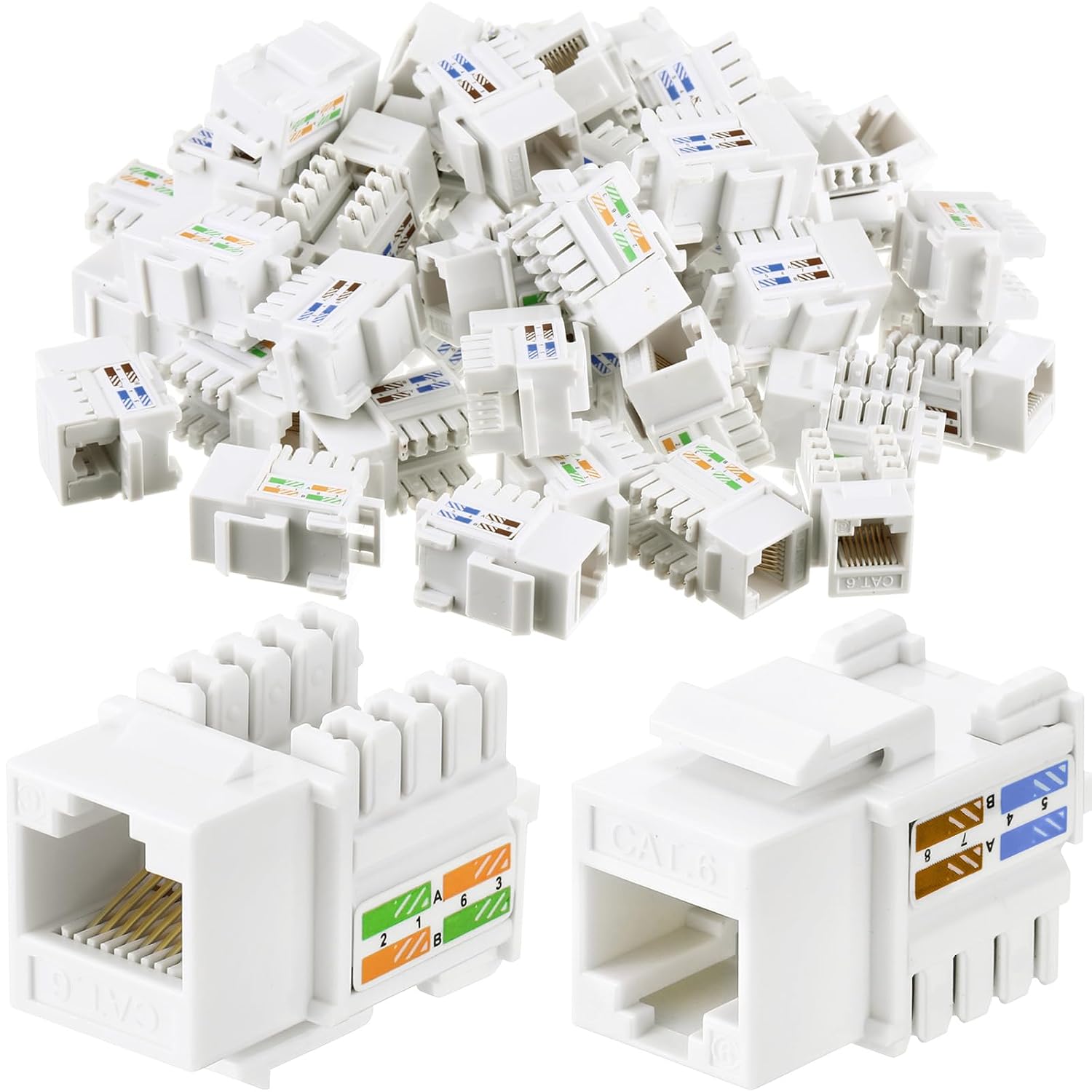 [UL Certified] Cat6 RJ45 Keystone Jack Insert, 90 Degree Ethernet UTP Connector (25 Pack) Black