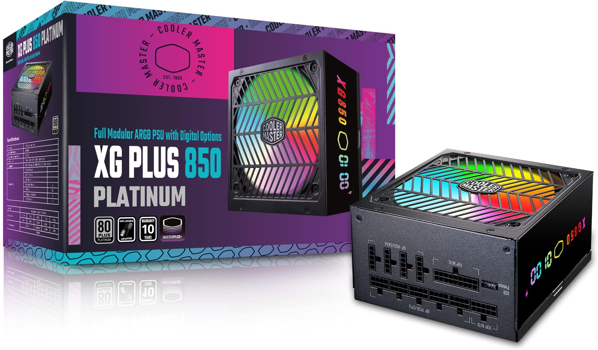 Cooler Master XG850 Plus Platinum ARGB Fully Modular, 850W, Built-in Information Display Panel, ARGB 135mm Silent Fan, Intel ATX 12V Ver 2.53, 100% Japanese Capacitors (MPG-8501-AFBAP-XUS)