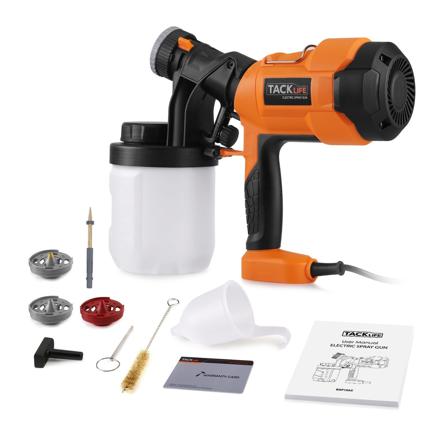 Paint Sprayer,Tacklife Paint Gun 800ml/min with Three Spray Patterns, Four Nozzle Sizes, Adjustable Valve Knob, Quick Refill Lid and 900ml Detachable Container | SGP15AC