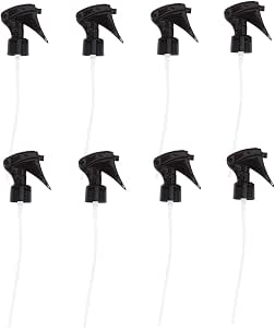 Lurrose 8pcs Replacement Spray Nozzles Trigger Sprayer Nozzle Tops for Round Neck Spray Bottles (H01 Black Sprayer)