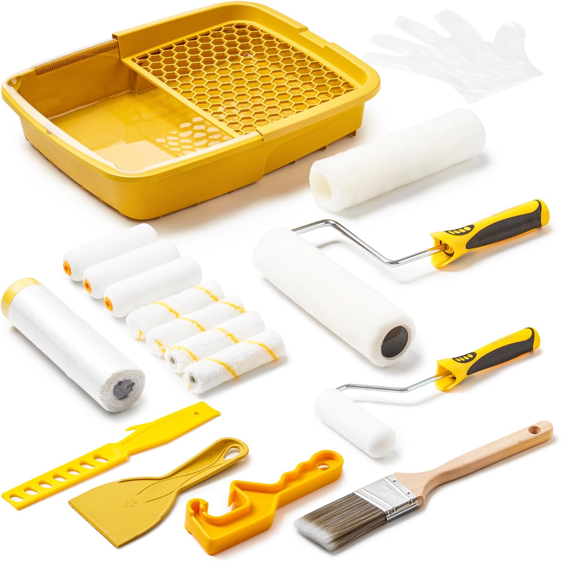Amazon Basics Paint Roller Kit - Includes Paint Roller Covers and Paint Cage Frame With Paint Tray, 16-Piece