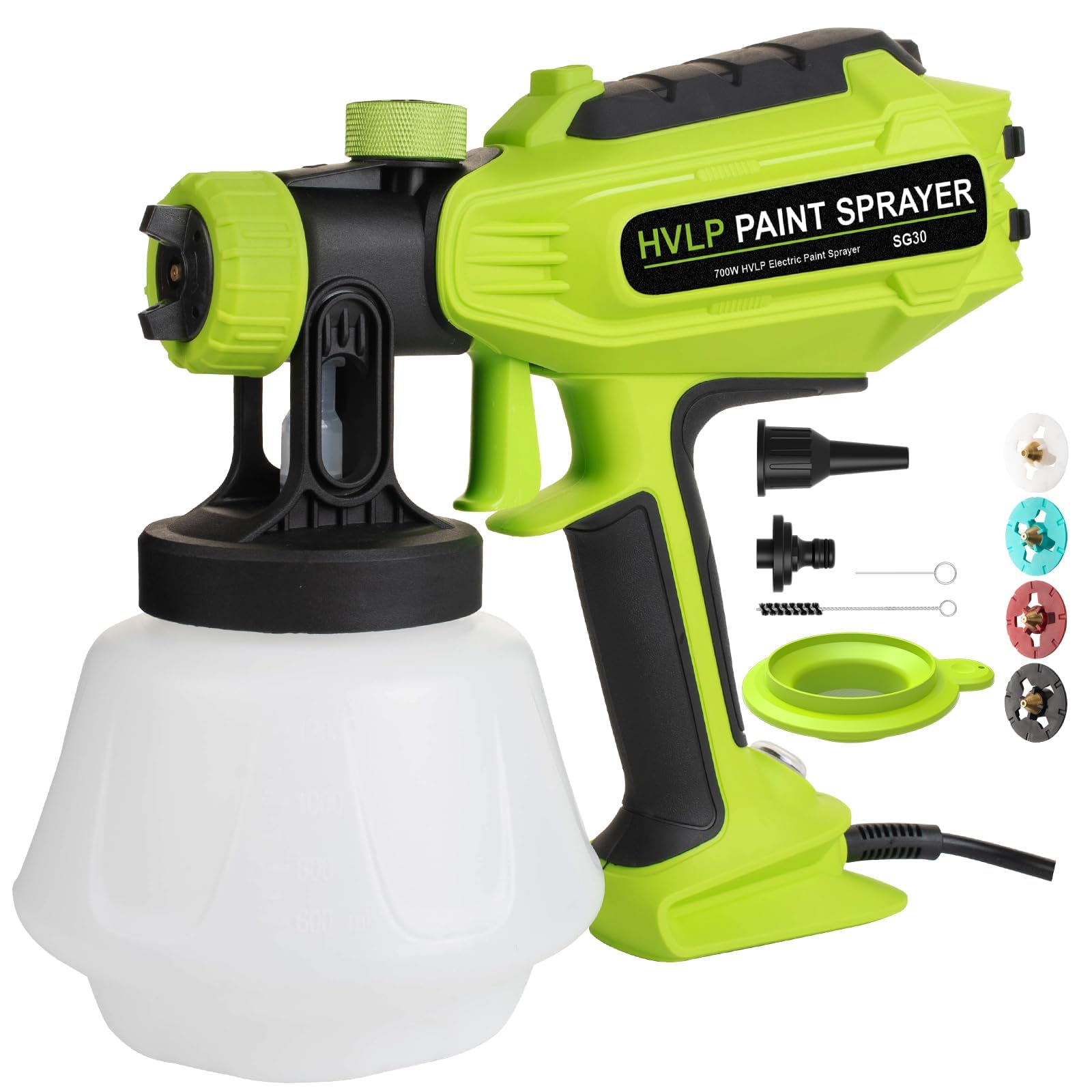 Paint Sprayer, 700W Home HVLP Electric Paint Spray Gun with 900ml Container, Paint Gun with 4 Nozzle Sizes, Lightweight, Easy Spraying and Cleaning Perfect for Painting Project, Furniture, Fences