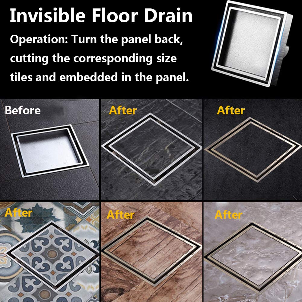 KES Invisible Tile-in Drain 6-Inch by 6-Inch SUS 304 Stainless Steel Rustproof with Strainer 2 Pack, V252S15-P2
