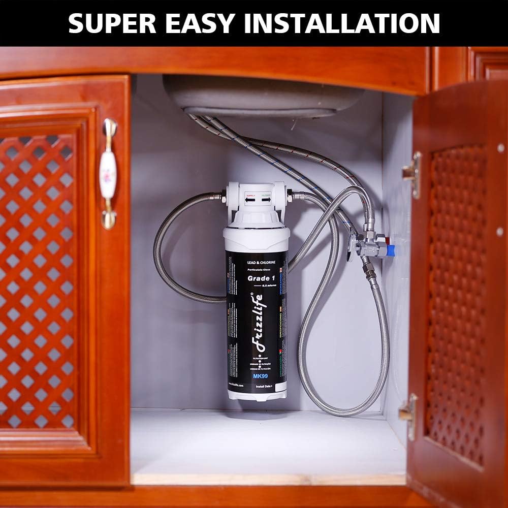 Frizzlife MK99 Under Sink Water Filter System - High Capacity Direct Connect Under Counter Drinking Water Filtration System-0.5 Micron, Quick Change, Removes 99.99% Lead, Chlorine, Bad Taste & Odor