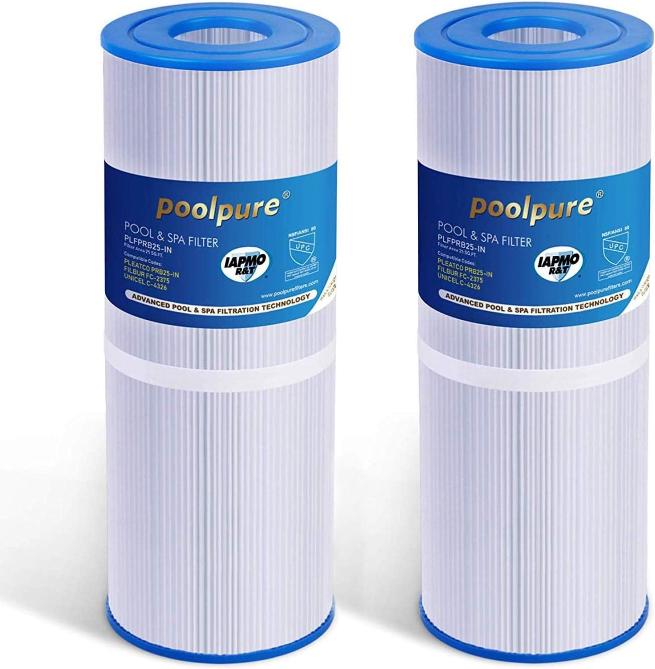 POOLPURE Spa Filter for Hot Tubs Replaces Pleatco PRB25-IN Unicel C-4326 FC-2375, 25 sq ft, Pentair R173434, Waterway 817-5000, Dynamic RDC-25, 5 x 13 Spa Filter, 1 Cartridge