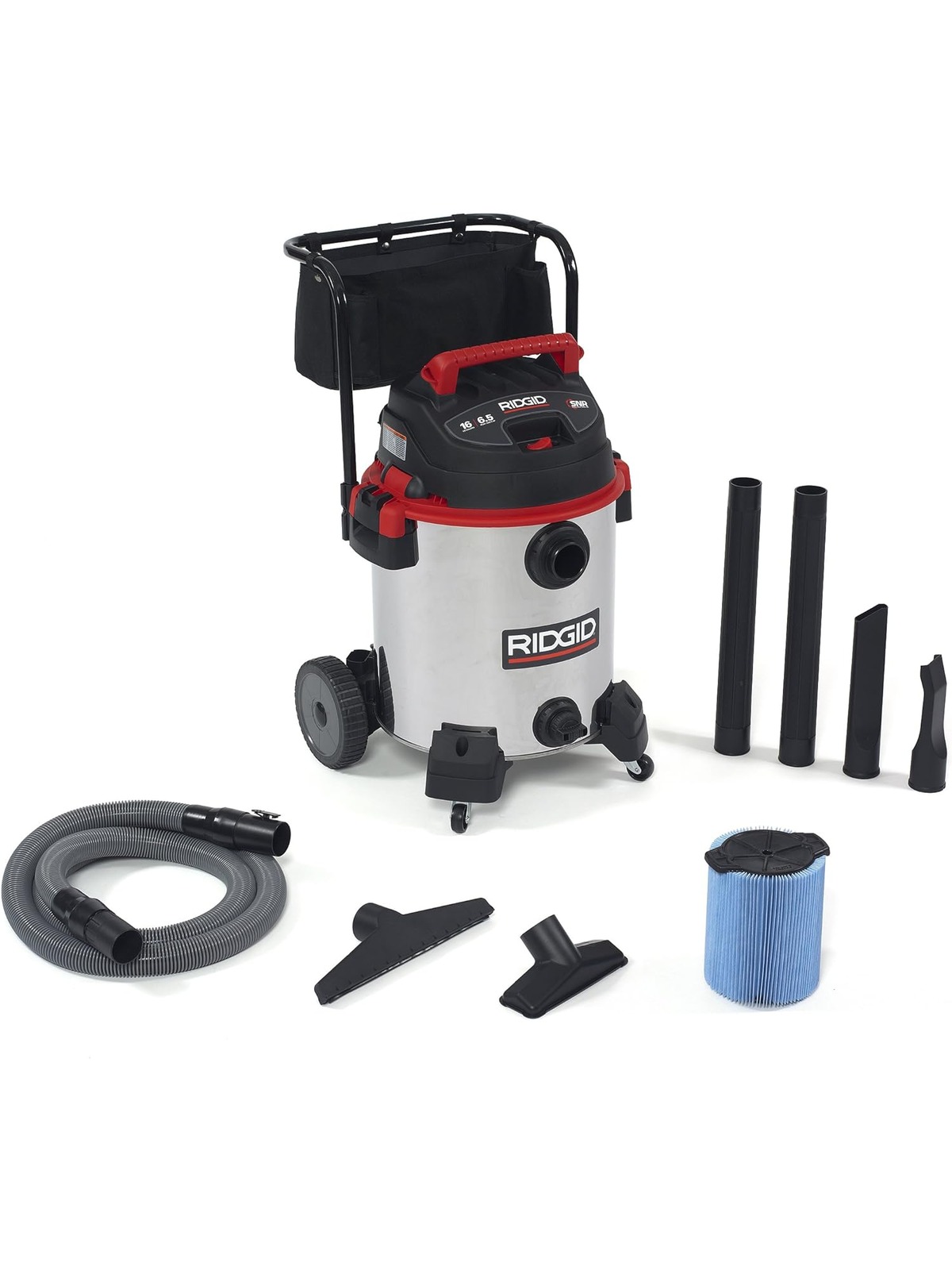 Ridgid 50353 Stainless Steel Wet/Dry Vacuum with Cart, 16 Gallon, Red