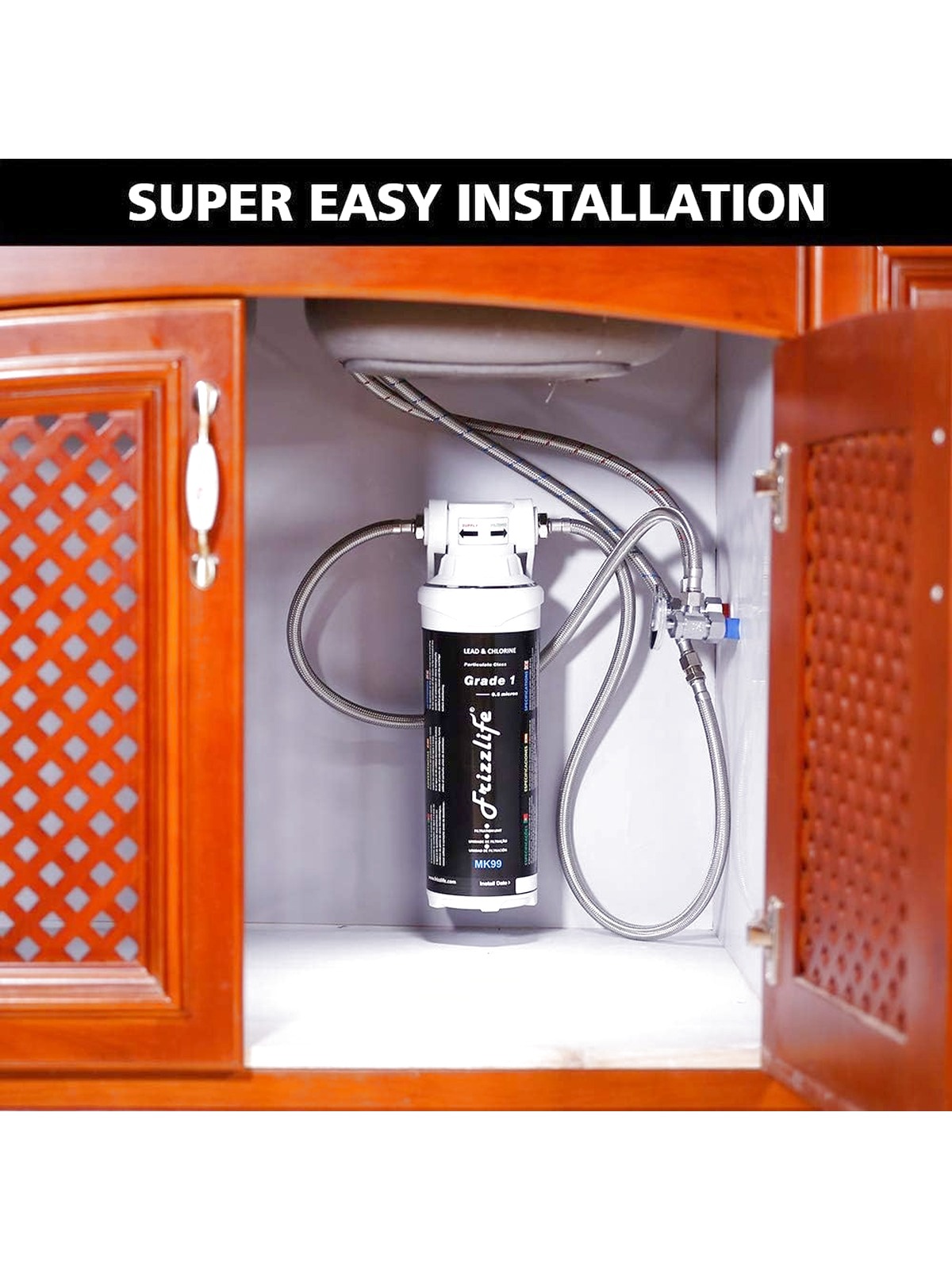 Frizzlife MK99 Under Sink Water Filter System - High Capacity Direct Connect Under Counter Drinking Water Filtration System-0.5 Micron, Quick Change, Removes 99.99% Lead, Chlorine, Bad Taste & Odor