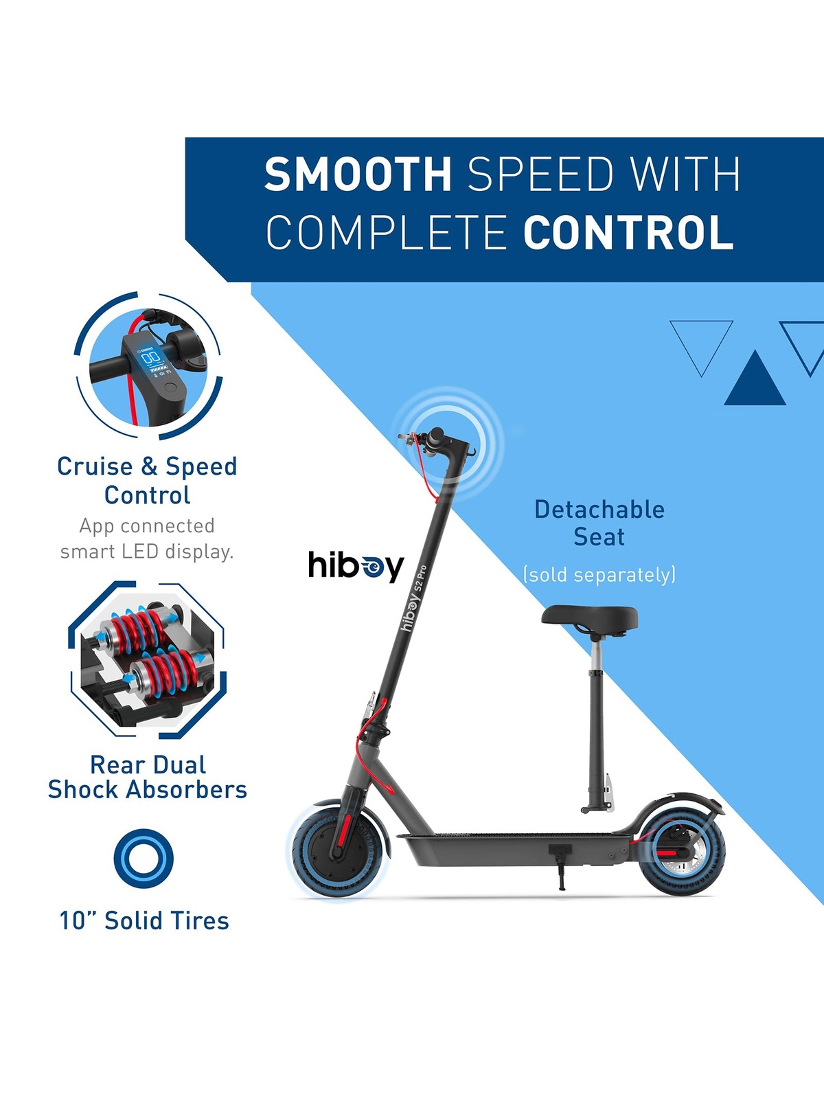 Hiboy S2 Pro Electric Scooter, 500W Powerful Motor, 10" Solid Tires, 25 Miles Range & 19 Mph Folding Commuter Electric Scooter for Adults