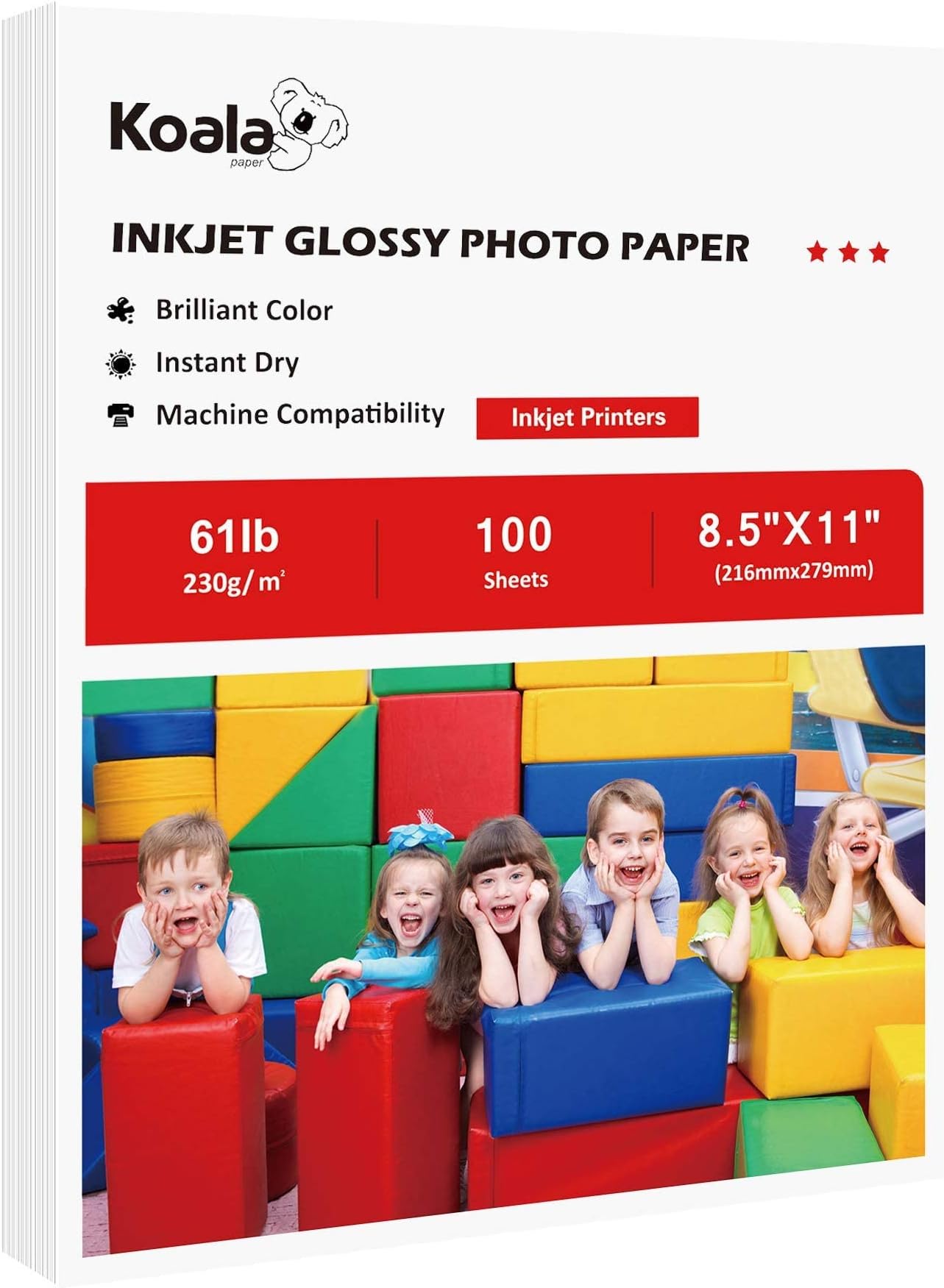 Koala Glossy Inkjet Photo Paper 8.5X11 Inches 48lb 100 Sheets Professional Glossy Photographic Paper Compatible with Inkjet Printer Use DYE Ink 180GSM