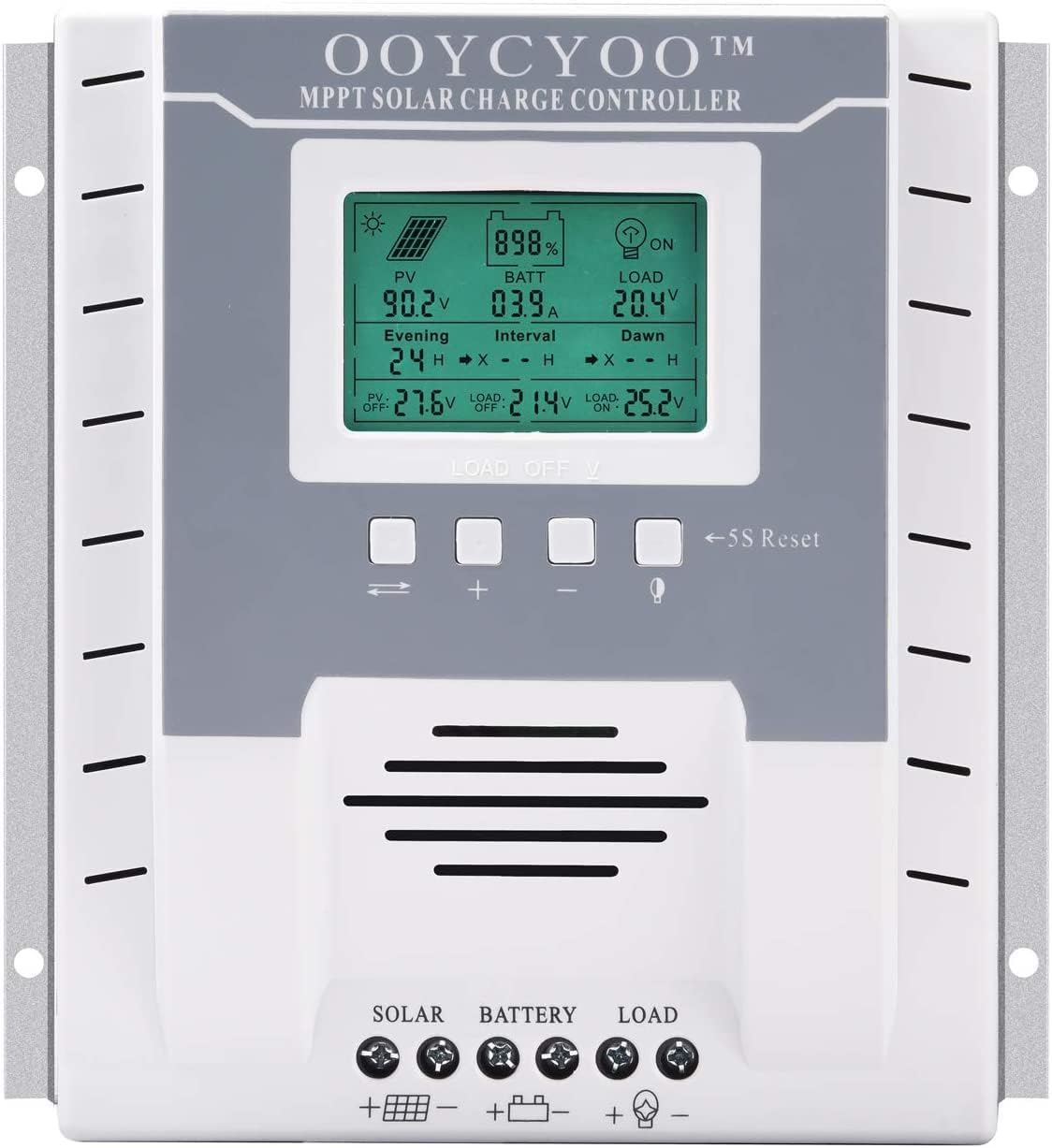 MPPT Charge Controller 60A 12V/24V Auto Max 100VDC Input,60A Solar Panel Charge Regulator with LCD Display for Lead-Acid Sealed Gel AGM Flooded Lithium Battery,with Load Timer Setting