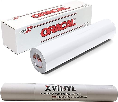Vinyl Oracal 651 White Gloss (12" x 20 ft Roll) of Glossy Outdoor Permanent Adhesive Craft Vinyl for Cricut, Silhouette, Cameo - Gloss Finish (20 ft) - Bonus 1 3.8" Maple Leaf Permanent Decal
