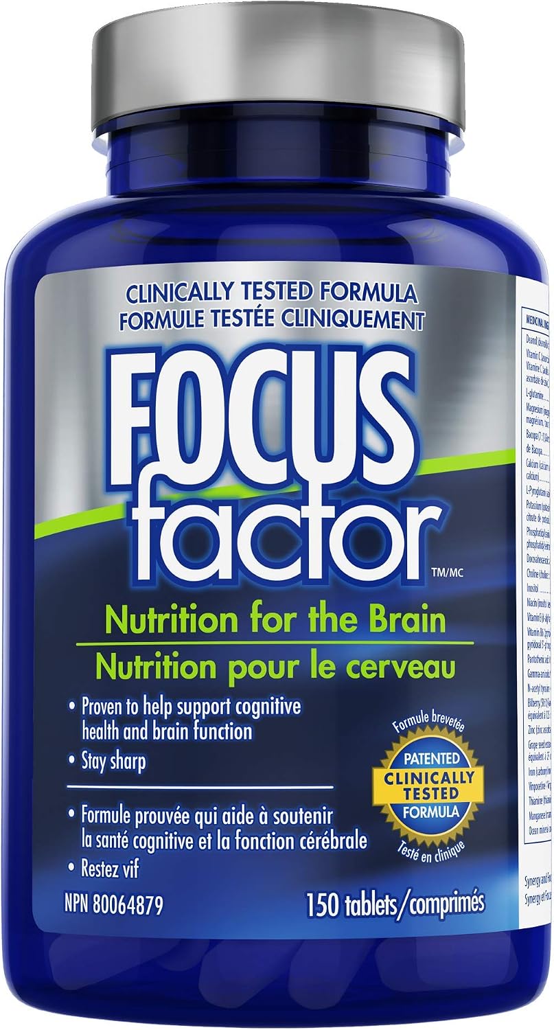Focus Factor Brain Supplement & Complete Multivitamin (150 Count) with Zinc, Magnesium, Vitamins B6, B12, D, Bacopa Monnieri & Tyrosine to Improve Memory, Concentration and Focus