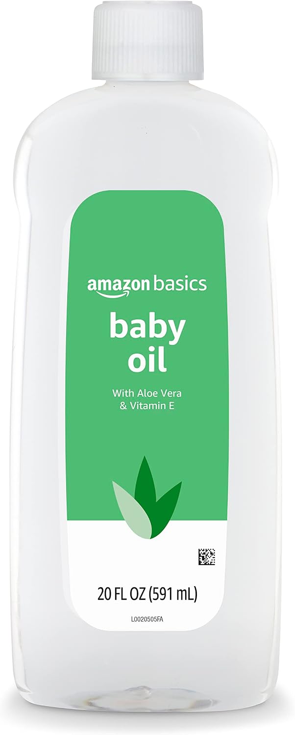 Amazon Brand - Solimo Baby Oil with Aloe Vera & Vitamin E, 20 Fluid Ounces