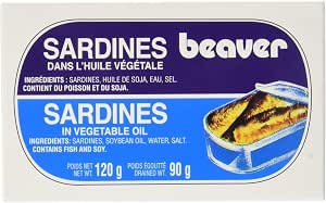 Beaver Canned Food Grocery Selection - Fish & Seafood add on to your Salad- High Protein Sardines In Vegetable Oil - Source Of Omega 3 - 120G