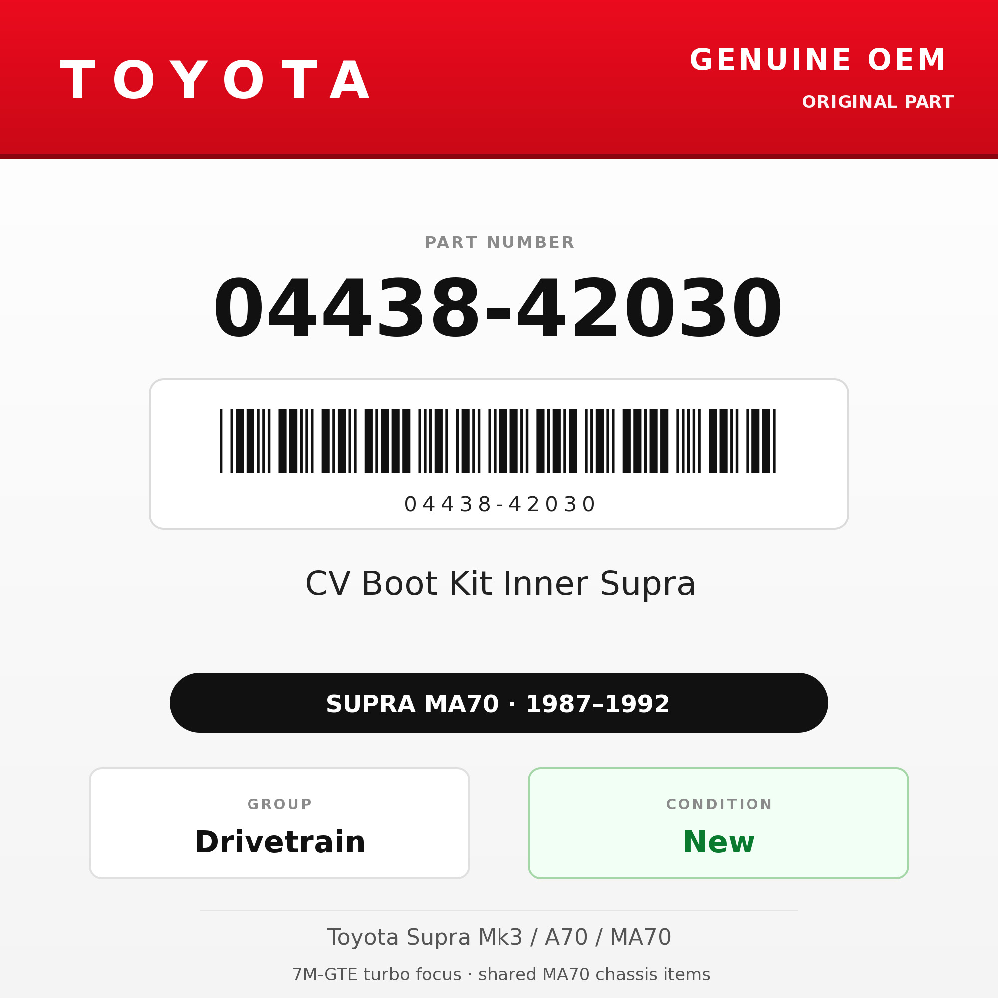 Genuine Toyota OEM 04438-42030 - CV Boot Kit Inner Supra (87-92 Supra)